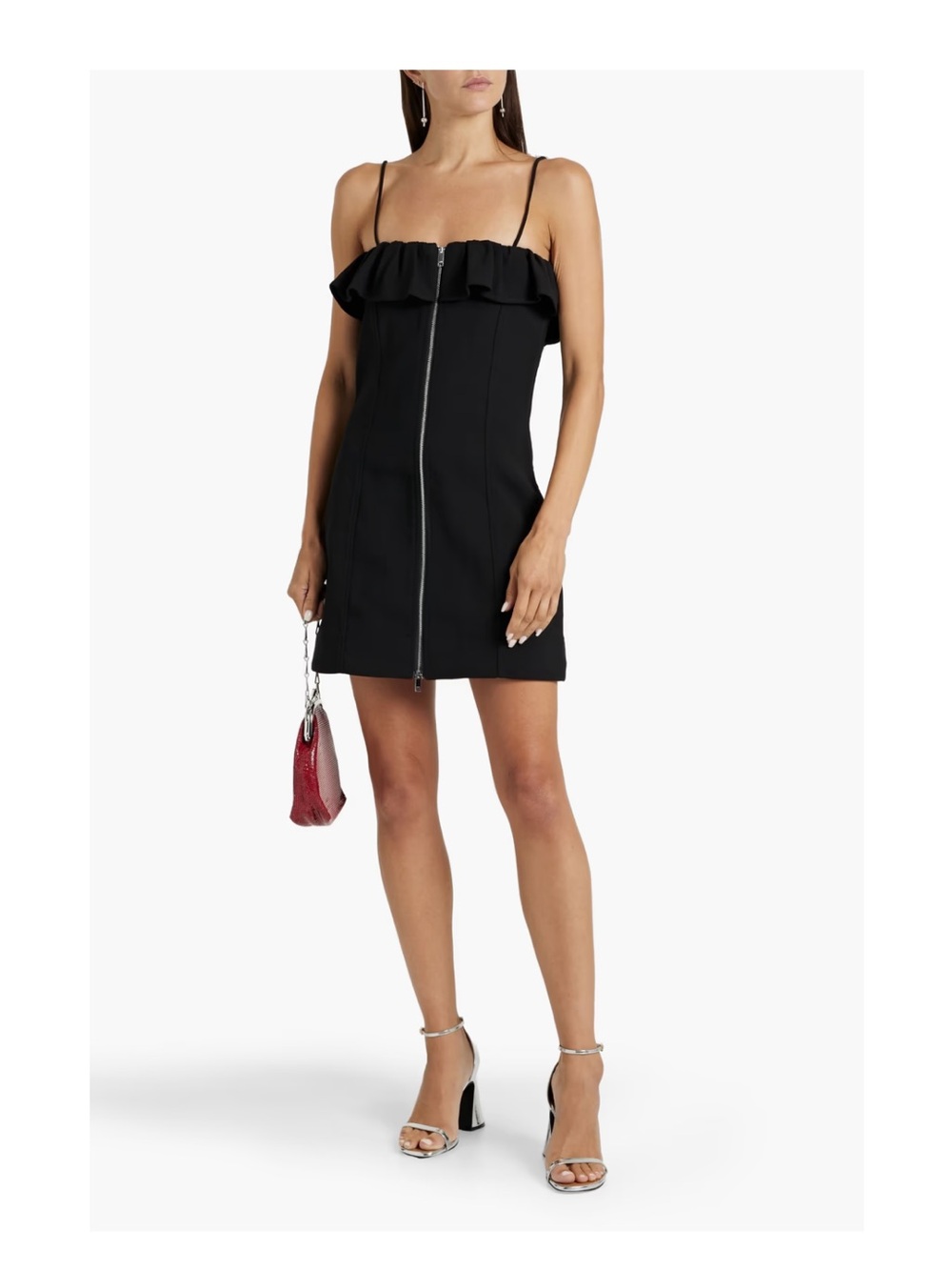 Ganni Black Ruffle Zip-Front Mini Dress size 8